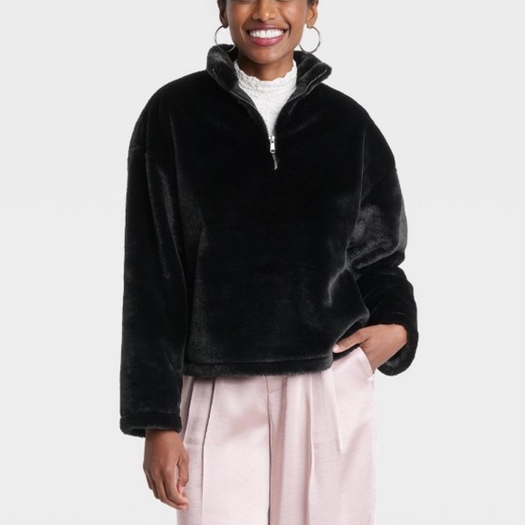 A New Day Women's Faux Fur Quarter Zip Sweatshirt - Picture 2 of 6